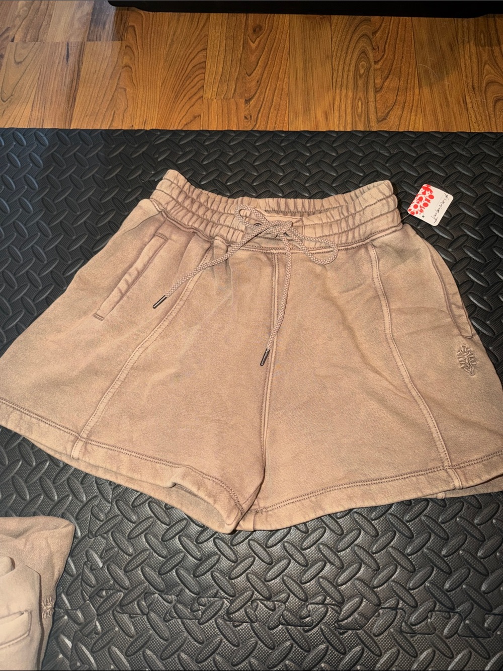 Free People Drawstring High-Waist Athletic Shorts - Taupe